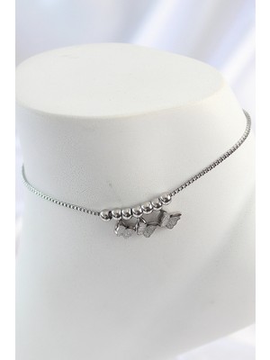 Bazarhane 316L Çelik Gümüş Renk Simli Kelebek Model Kadın Halhal