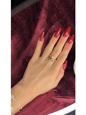 Zirkon Detaylı Modern Gold Kaplama Çelik Yüzük