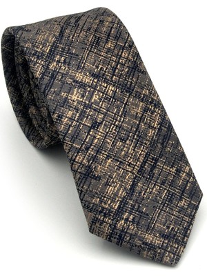 Gaffy Lacivert Bej Kırcıl Desenli Gri Dokuma Kumaş Mendilli Slim Fit Kravat // SDK-2610-3
