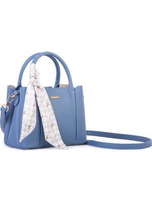 Nas Bag Şık Fularlı Mini  El ve Omuz Çantası Koyu Mavi