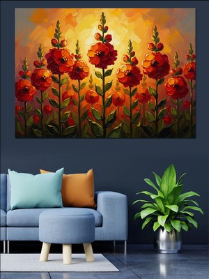 Tablomega Kırmızı Çiçekler ve Gökyüzü Manzarası Dekoratif Kanvas - Mdf Ahşap Tablo