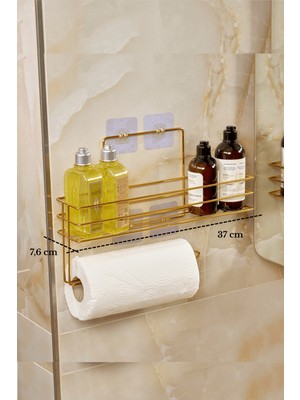 Edora Home Altın Renk Modern Banyo Rafı | Çok Amaçlı Yapışkanlı Duş Organizer ve Kağıt Havluluk