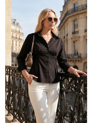 Lela Belden Oturtmalı Pileli Pamuk Karışımlı Fitted Fit Gömlek Bayan Gömlek 6778275