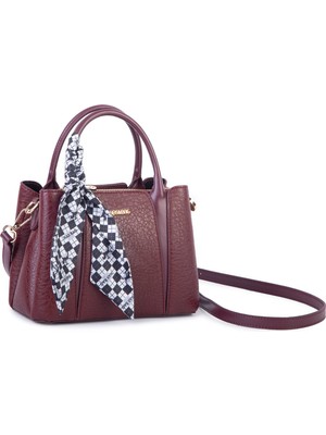 Nas Bag Şık Fularlı Mini  El ve Omuz Çantası Bordo Victoria