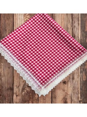 BHT 140 X170 Raşel Leke Tutmaz Güpürlü Sofra Bezi Ekose Kırmızı