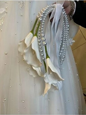 Hoby Shop Incili Gala Gelin Buketi - Beyaz El Buketi - El Çiçeği - Gala Gelin Buketi
