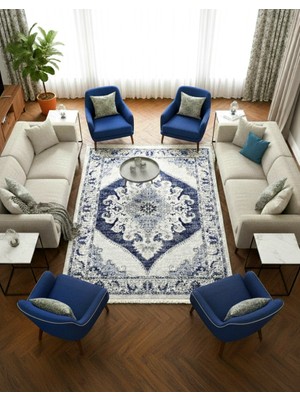 Brillant Göbekli Damask Desenli Lateks Taban Salon Halısı