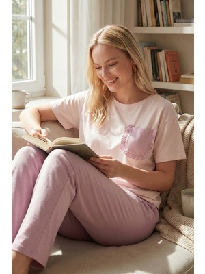 Lela Pamuklu Regular Fit Bisiklet Yaka Cep Detaylı Pijama Takımı Bayan Pijama Takımı 6091325