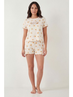 Lela Desenli Bambu Karışımlı Regular Fit Şortlu Pijama Takımı Bayan Pijama Takımı 6097715