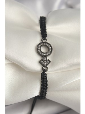 Bazarhane Pirinç Füme Renk Zirkon Taşlı Venüs Mars Asansörlü Makrome Model Kadın Bileklik