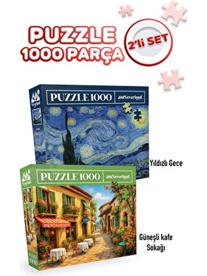 Neverland 2 Adet 1000 Parça Puzzle- Yıldızlı Gece ve Güneşli Kafe Sokağı