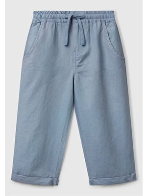 United Colors Of Benetton Erkek Çocuk Jogger Pantolon Mavi Keten Karışımlı Günlük Stil Çift Cepli