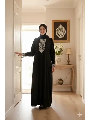 Defkay Tek Parça Kendinden Şallı Düz Renk Şık Kadın Namaz Elbisesi