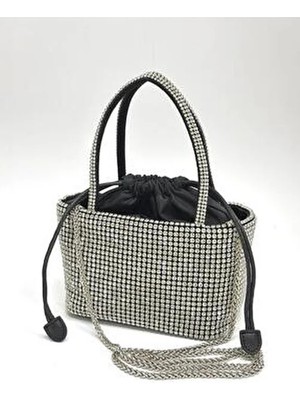 Nazart Kadın Lüks Taşlı Diamond Siyah Abiye Clutch Tekstil Materyal ile Şık Düğün Nişan Çantası