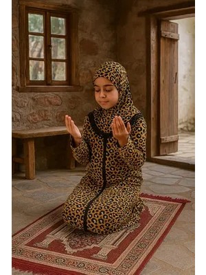 Defkay Kendinden Başörtülü Fermuarlı Kız Çocuk Namaz Elbisesi
