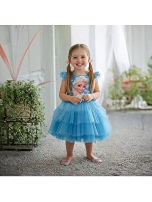 Bebeksy Kız Çocuk Mavi Karlar Ülkesi Elsa Elbise,doğum Günü, Parti Elbisesi 5-12 Yaş