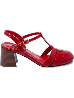 Tergan Kırmızı Hakiki Rugan Deri Kadın Topuklu Ayakkabı - K25Y1AY67910-D02