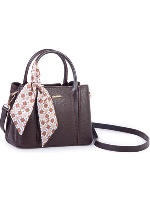 Nas Bag Şık Fularlı Mini  El ve Omuz Çantası Kahve Victoria