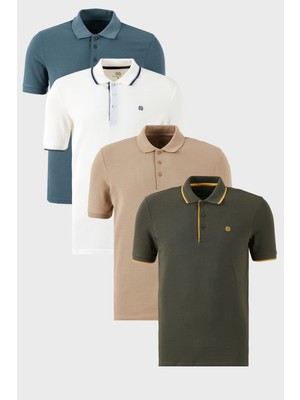 Buratti Pamuklu Regular Fit Düğmeli Polo Yaka 4'lü Paket T Shirt Erkek Polo Yaka T Shirt 590211827S4