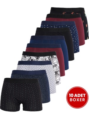 Tudors Erkek 10'lu Likralı Pamuklu Esnek Kumaş Premium Seri Boxer
