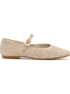 Derimod Kadın Bej Tokalı Süet Deri Babet 26PFD202010