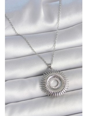 Bazarhane 316L Çelik Gümüş Renk Zincir Zirkon Taşlı Nova Yıldız Model Kadın Kolye