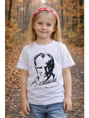 GMG Collection Baby Çocuk Atatürk Baskılı Kısa Kollu Tişört (Imzalı) Beyaz-Siyah