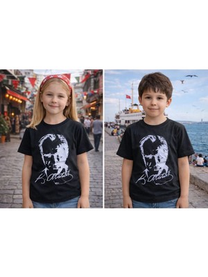 GMG Collection Baby Çocuk Atatürk Baskılı Kısa Kollu Tişört (Imzalı) Beyaz-Siyah