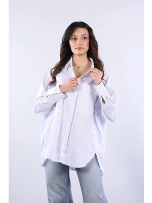 Mckanzie 5512 Ince Kalın Çizgi Tek Cep Gizli Düğme Gömlek