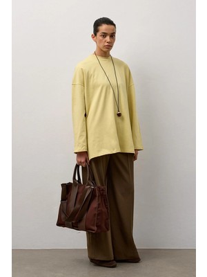 Molene Sarı Oversize Kesim Uzun Kollu Basic T-Shirt