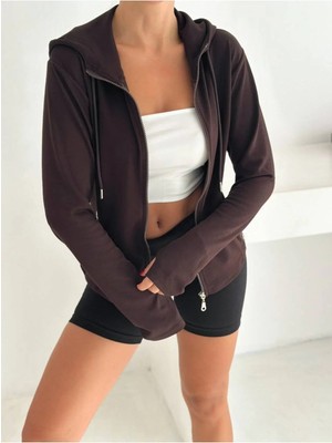 Win Moda Kapüşonlu Modal Ceket /parmak Geçirmeli ve Fermuarlı Ceket / Spor ve Günlük