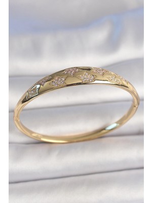 Bazarhane Pirinç Gold Renk Zirkon Taşlı Yıldız Işlemeli Kadın Kelepçe