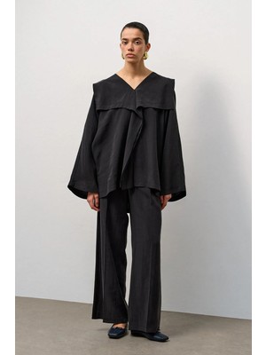 Molene Siyah Kimono Form Hafif Dökümlü Takım