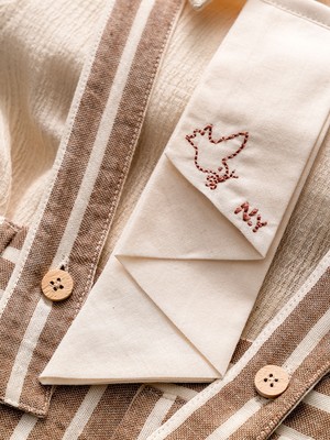 Noynoy Bebek Erkek Bebek Müslin Salopet Takımı - Çizgili Askılı Pantolon, Gömlek ve Kravatlı 3'lü Set 9 - 36 Ay