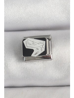 Bazarhane 316L Çelik Gümüş Renk Siyah Beyaz Kuş Işlemeli Nomination Charm