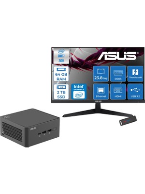 Asus Nuc 15 Pro Tall Kit Intel Core 7-240H 5.2ghz Up 64GB Ddr5 2tb SSD Intel® Graphics Asus 120Hz IPS 23.8 Fhd Mon. Freedos Mini Masaüstü Bilgisayar RNUC15CRHC70000223F24+ZETTAUSBBELLEK