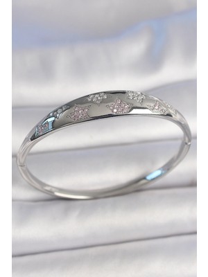 Bazarhane Pirinç Gümüş Renk Zirkon Taşlı Yıldız Işlemeli Kadın Kelepçe