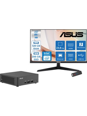 Asus Nuc 15 Pro Slim Kit Intel Core 7-240H 5.2ghz Up 128GB Ddr5 256GB SSD Intel® Graphics Asus 120Hz IPS 23.8 Fhd Mon. Freedos Mini Masaüstü Bilgisayar RNUC15CRKC70000223F36+ZETTAUSBBELLEK