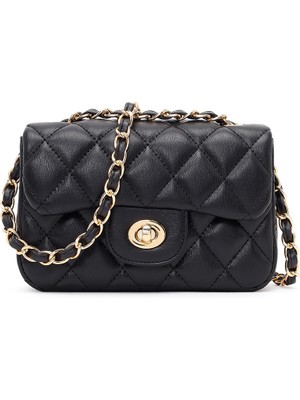 Derimod Kadın Siyah Zincir Askılı Mini Kapitone Çapraz Çanta 26SBD2017KP