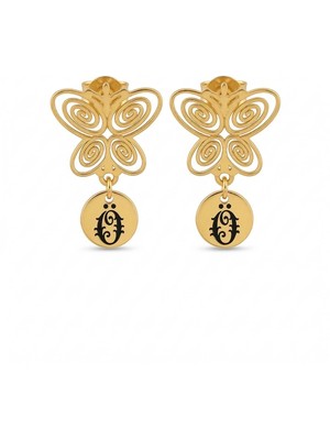 Mavili Gümüş Füsun Model Nostaljik Gümüş Küpe - Altın