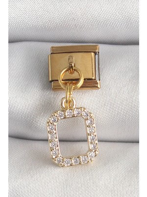 Bazarhane 316L Çelik Gold Renk Sallantı Kare Zirkon Taşlı Nomination Charm