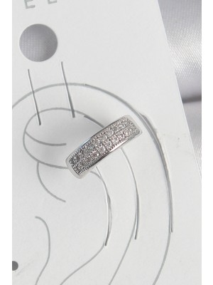 Bazarhane Pirinç Gümüş Renk Zirkon Taşlı Kıkırdak Model Kadın Küpe