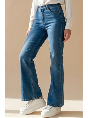 İmaj Butik Açık Mavi Yüksek Bel Ispanyol Paça Jeans Pantolon