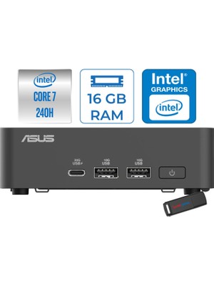 Asus Nuc 15 Pro Slim Kit Intel Core 7-240H 5.2ghz Up 16GB Ddr5 4tb SSD Intel® Graphics WIN11PRO Mini Masaüstü Bilgisayar RNUC15CRKC700002P05+ZETTAUSBBELLEK