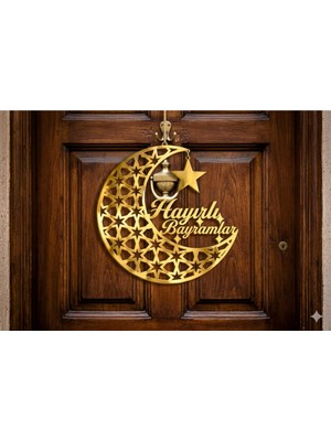Dt Dekor Treni 3 D Hayırlı Bayramlar Hilalli-Yıldızlı Gold Renkli Islami Dini Duvar Dekor Ürünü