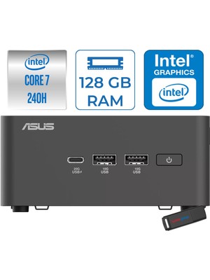 Asus Nuc 15 Pro Tall Kit Intel Core 7-240H 5.2ghz Up 128GB Ddr5 4tb SSD Intel® Graphics Freedos Mini Masaüstü Bilgisayar RNUC15CRHC700002F40+ZETTAUSBBELLEK