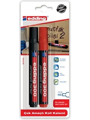 Edding Siyah - Kırmızı 300 Permanent Markör Kalem 1.5-3mm 2 Li