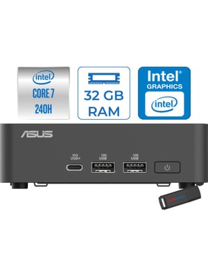 Asus Nuc 15 Pro Slim Kit Intel Core 7-240H 5.2ghz Up 32GB Ddr5 256GB SSD Intel® Graphics WIN11PRO Mini Masaüstü Bilgisayar RNUC15CRKC700002P11+ZETTAUSBBELLEK