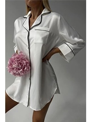 Coccolarsi Nobiltà Della Notte Beyaz Saten Uzun Tunik Gecelik