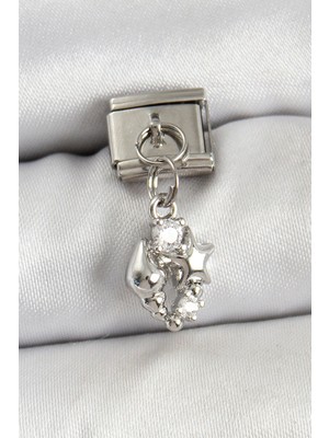 Bazarhane 316L Çelik Sallantılı Zirkon Taşlı Deniz Kabuğu ve Yıldız Model Gümüş Renk Nomination Charm